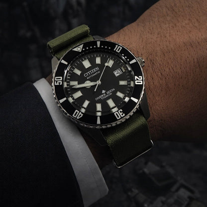 Masar Bracelet montre NATO Nylon Vert Armée / Boucle Satin - Souple - Homme