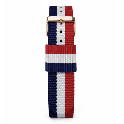 Masar Bracelet Montre NATO Nylon Bleu-Blanc-Rouge - Cambridge - Boucle Doré Or Rose
