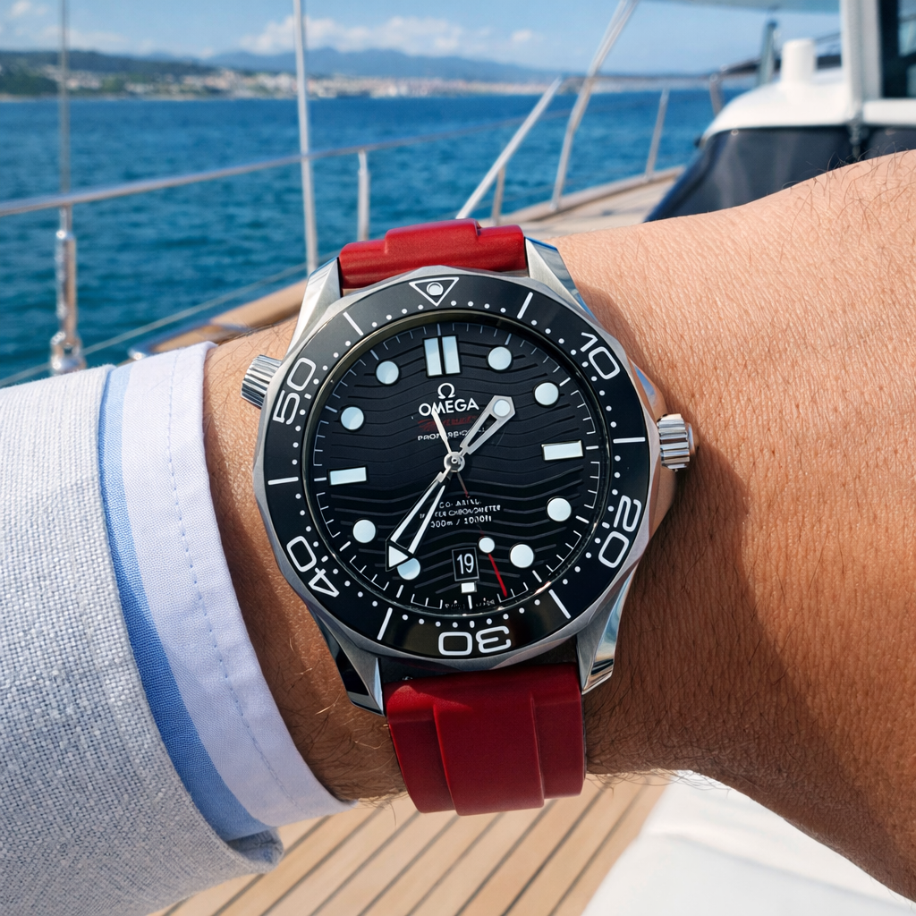 Masar Bracelet Montre Caoutchouc FKM - Style Submariner - Rapide / Boucle Acier Brossé - Universel