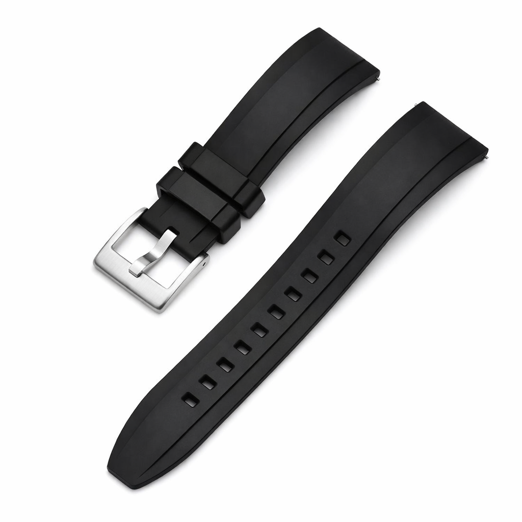 Masar Bracelet Montre Caoutchouc FKM - Style Submariner - Rapide / Boucle Acier Brossé - Universel