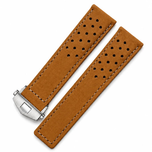 Masar Bracelet Montre  Cuir Suède (Daim) - Marron Camel - Boucle Déployante - Universel