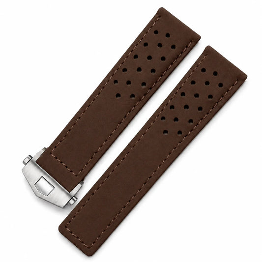 Masar Bracelet Montre Cuir Suède (Daim) - Marron Foncé - Boucle Déployante – Universel