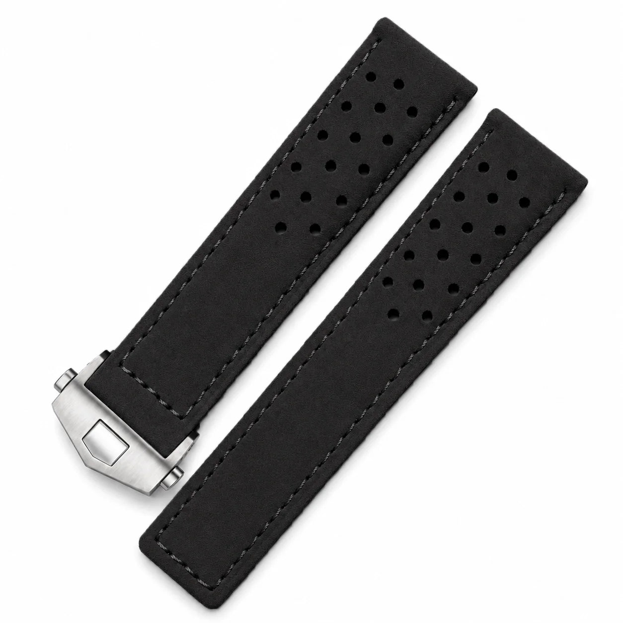 Masar Suede Leather Watch Strap (Deerskin) - Black - Deployment Buckle - Universal