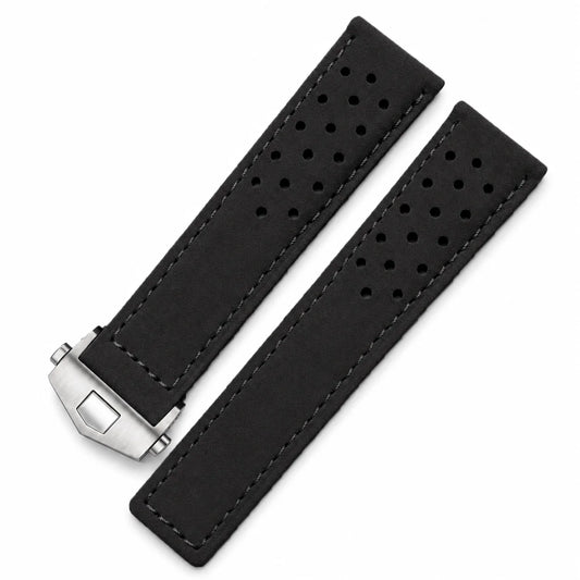 Masar Bracelet Montre Cuir Suède (Daim) - Noir - Boucle Déployante - Universel