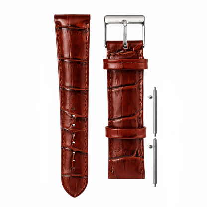 Cinturino per Orologio in Pelle Italiana Marrone - Rapido, Grana Coccodrillo - Alta Lucentezza