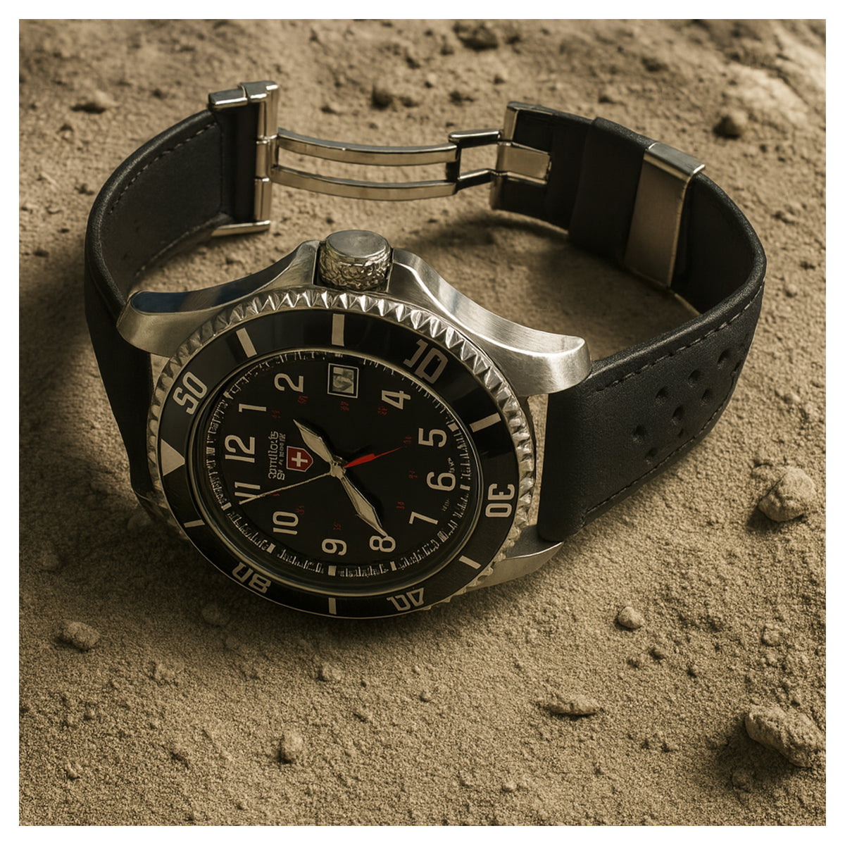 Masar Bracelet Montre Cuir Suède (Daim) - Noir - Boucle Déployante - Universel