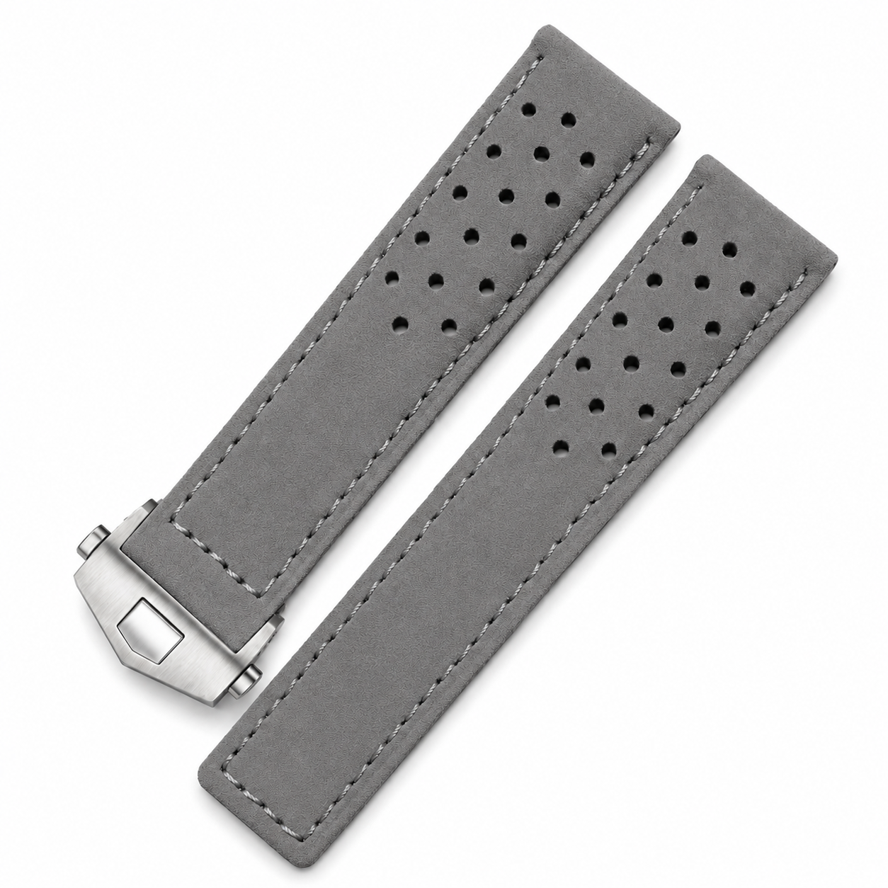 Masar Bracciale Orologio Pelle Scamosciata (Daim) - Grigio Talpa - Fibbia Deployante - Universale