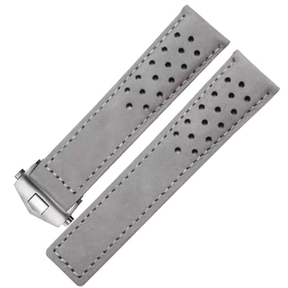 Masar Bracelet Montre Cuir Suède (Daim) - Gris - Boucle Déployante - Universel