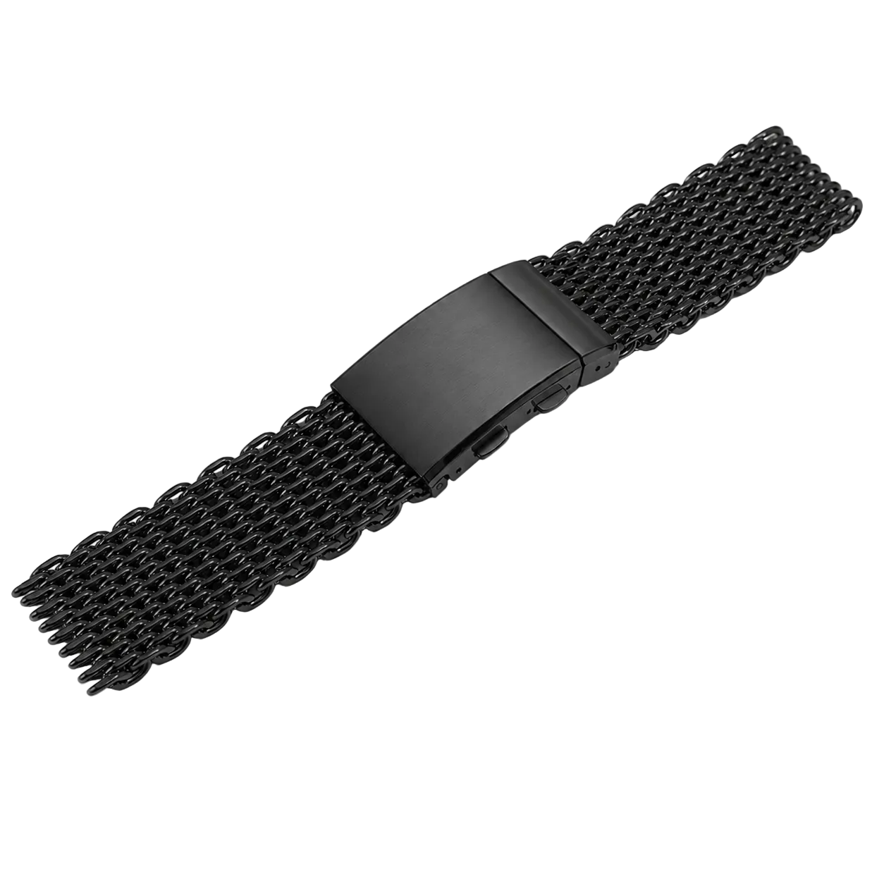 Masar Bracelet Montre Maille Requin (Shark) Noir - Acier 304 Poli Miroir - Boucle Déployante micro-réglages / Premium