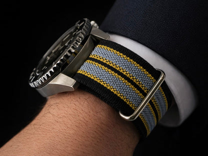 Masar Bracelet montre Nato Noir Jaune Gris - Hybride Tissu Nylon / Silicone