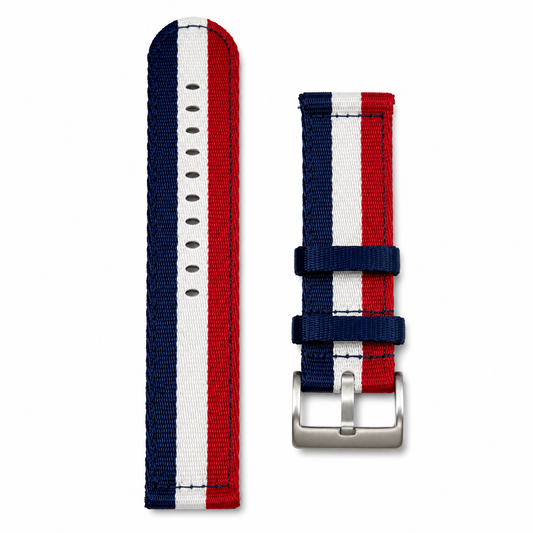Blue, White, and Red Nylon Watch Strap - Quick Release - Universal