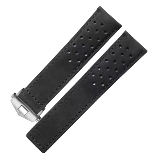 Masar Bracelet Montre Cuir Suède (Daim) - Noir - Boucle Déployante - Universel