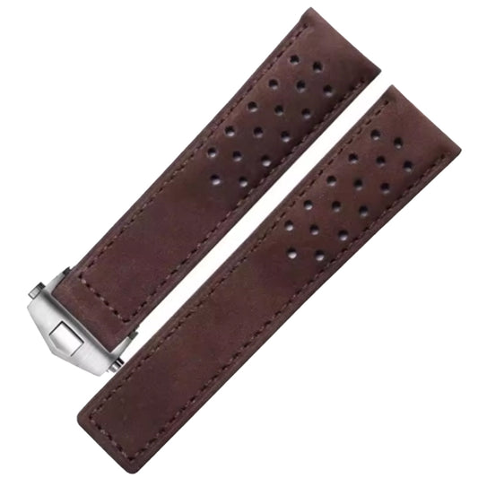 Bracelet de Montre Cuir Suède (Daim) - Marron Foncé - Boucle Déployante - Universel
