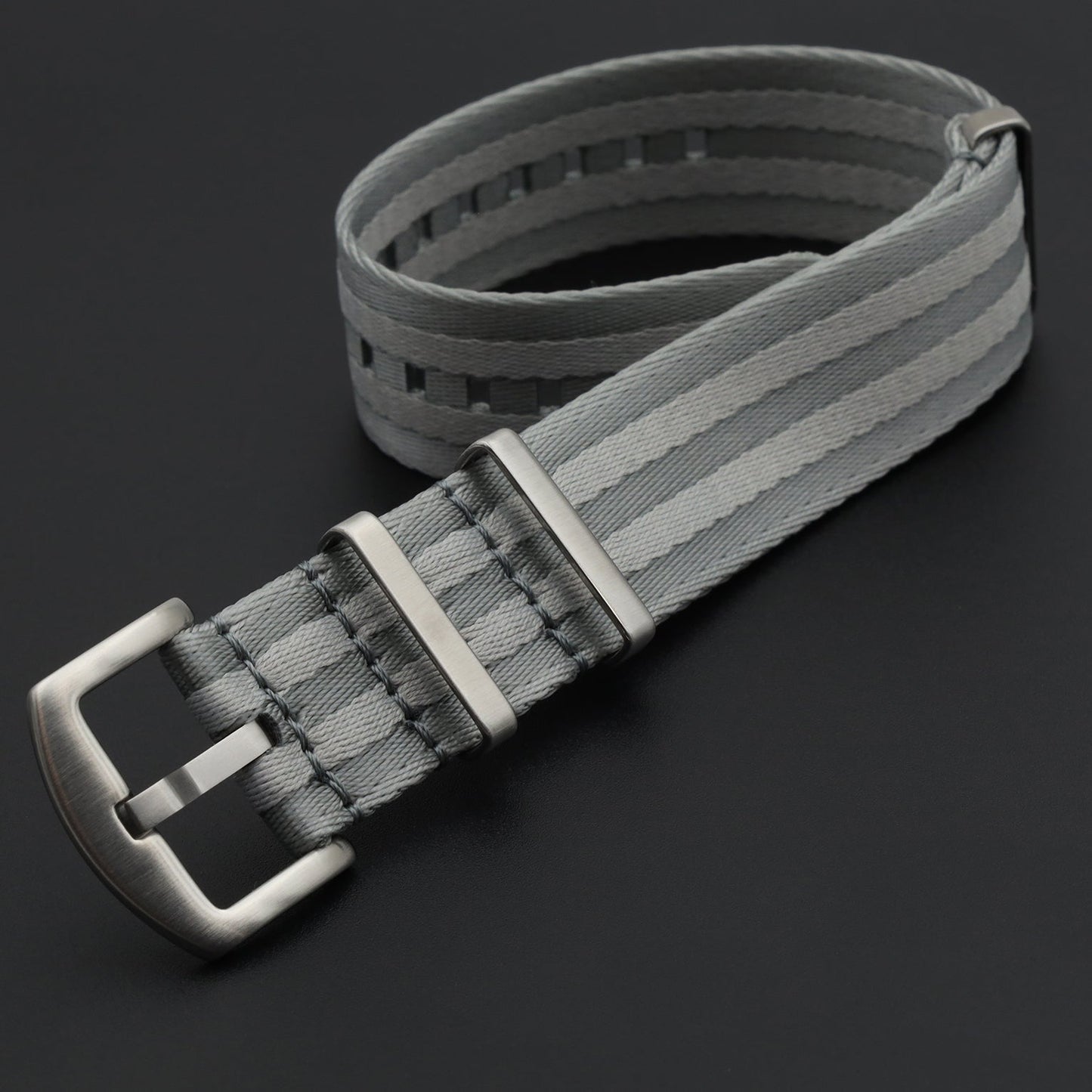 Masar Bracelet Montre NATO Nylon Gris / 2 Bandes Gris Clair - Souple – Homme