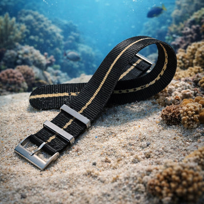 Masar Bracelet montre Nato Nylon Noir / Khaki (Sable) - 1 Bande