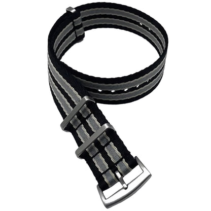 Correa Masar Nato de 20 mm, James Bond, negra y gris claro, de nailon trenzado suave.