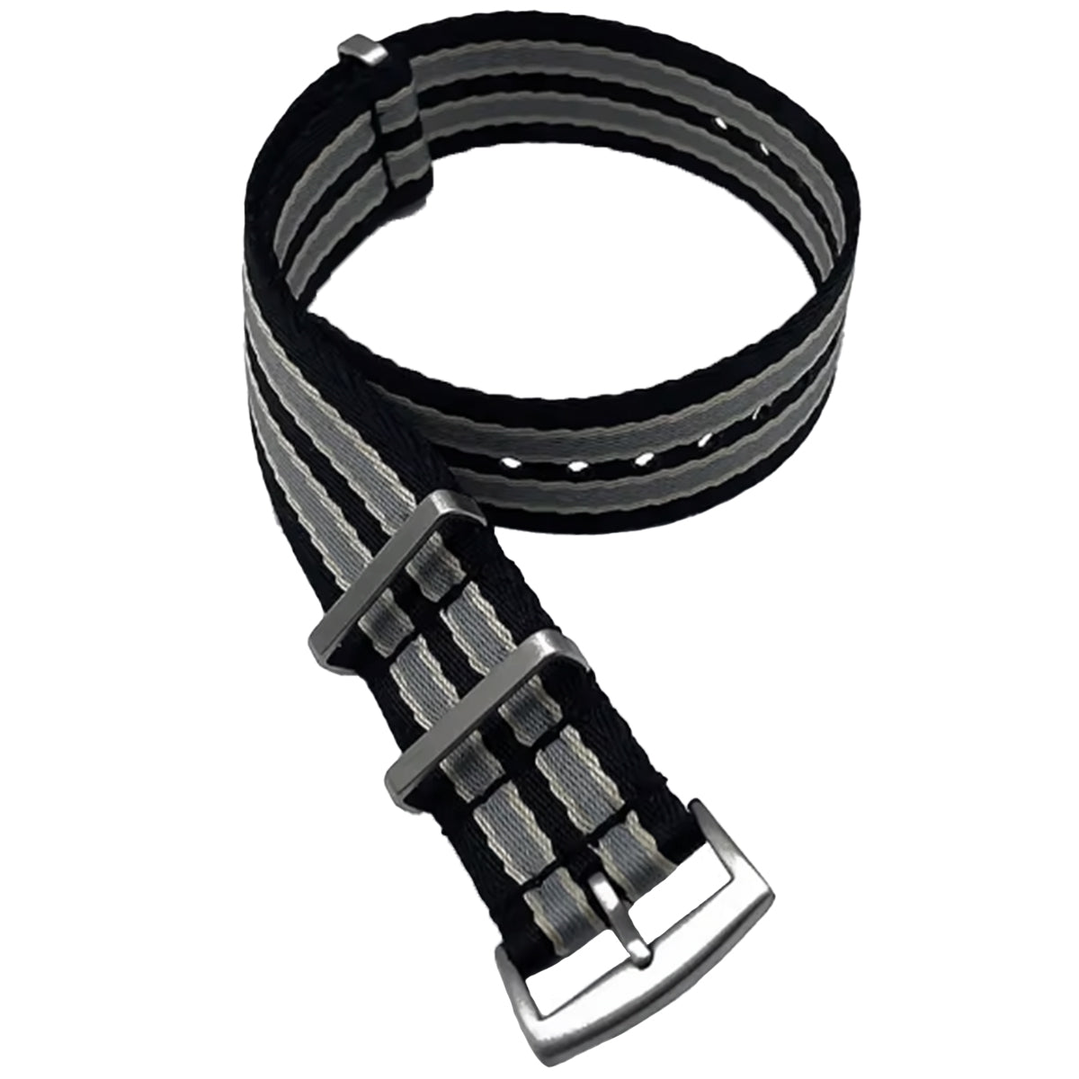 Cinturino Nato Masar 22mm James Bond Nero Grigio Chiaro - Nylon Intrecciato Morbido