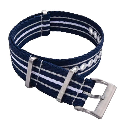 Masar Bracelet Nato Bleu Marine Blanc Gris - Nylon tressé 20mm 22mm