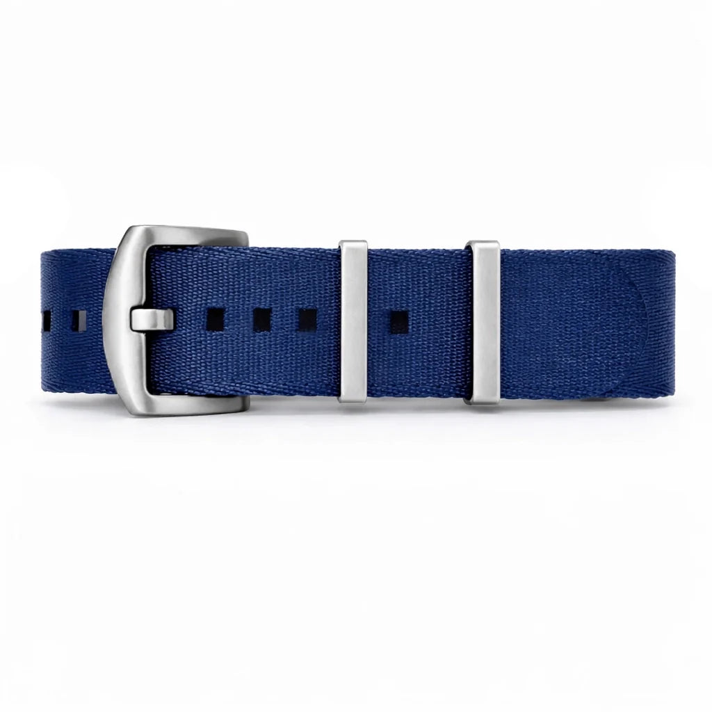 Masar Bracelet de Montre NATO Nylon Bleu / Boucle Satin - Souple – Homme