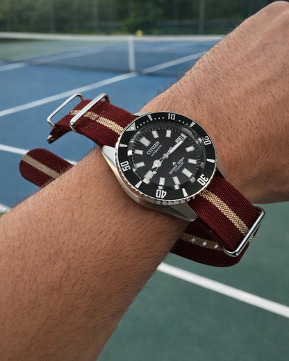 Masar Bracelet montre Nato Khaki / Bordeaux - Hybride Tissu Nylon / Silicone