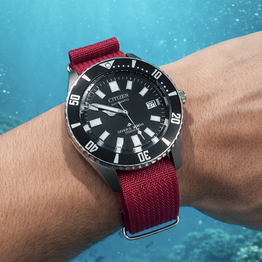 Masar Bracelet montre Nato Pourpre Rouge - Hybride Tissu Nylon / Silicone