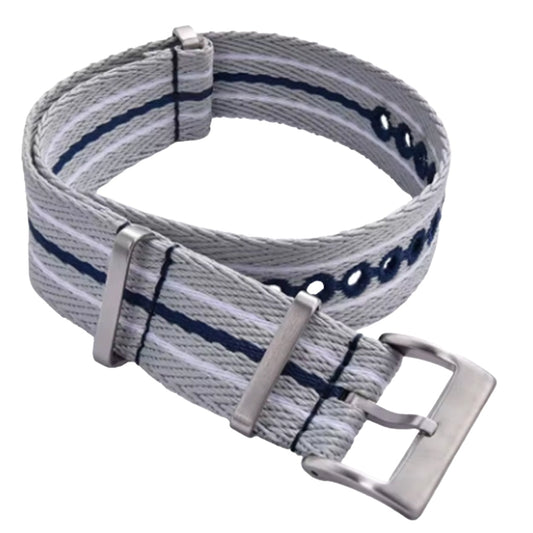 Masar Bracelet Nato Gris Bleu Marine Blanc - Nylon tressé 20mm 22mm