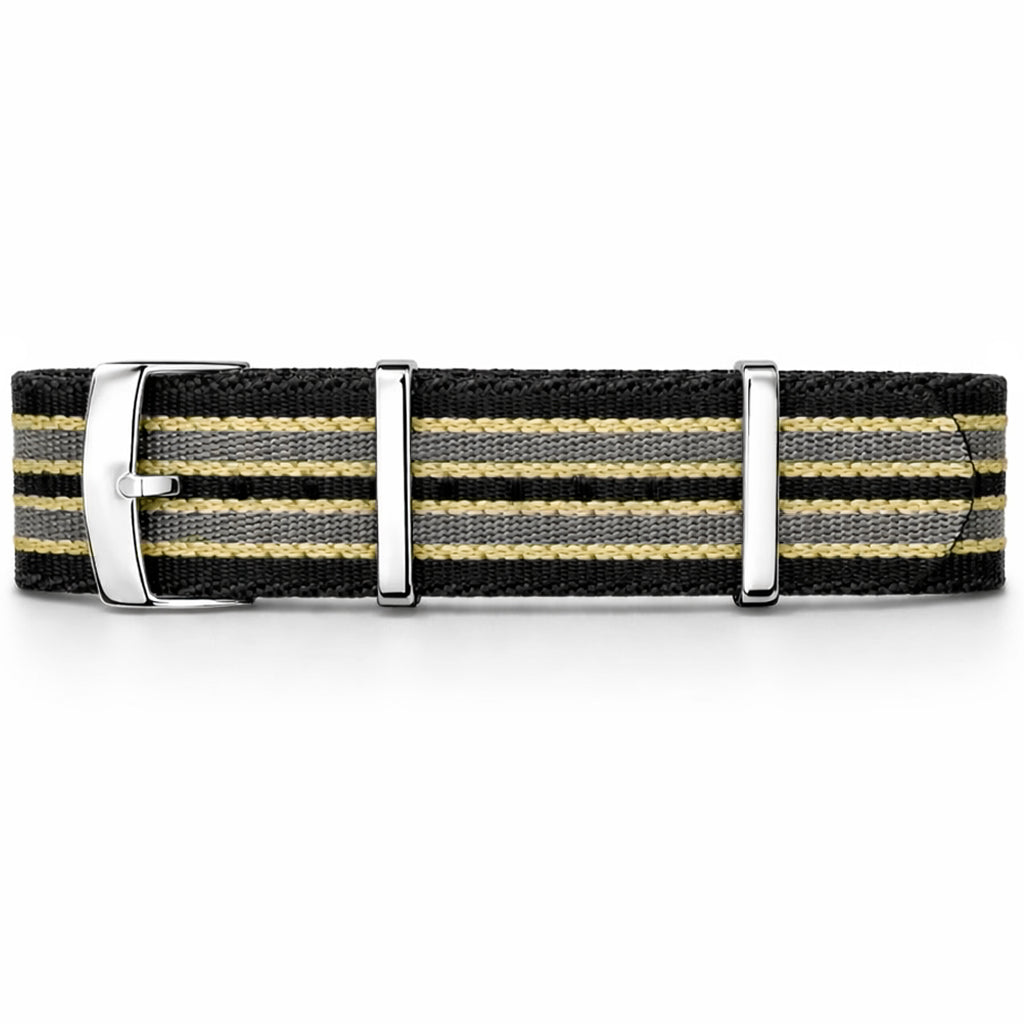Cinturino Nato 20mm James Bond Nero / Grigio / Sabbia - Nylon morbido intrecciato