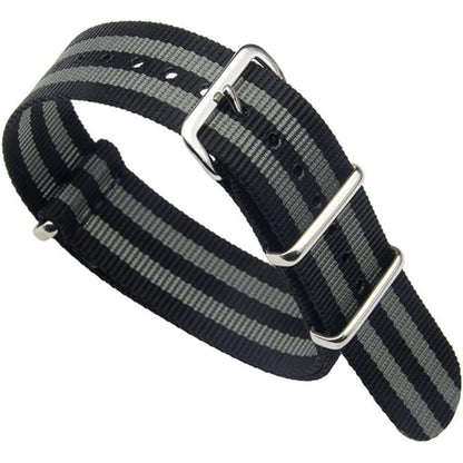 Masar Bracelet de montre Nato Noir 2 Bandes Grise James Bond
