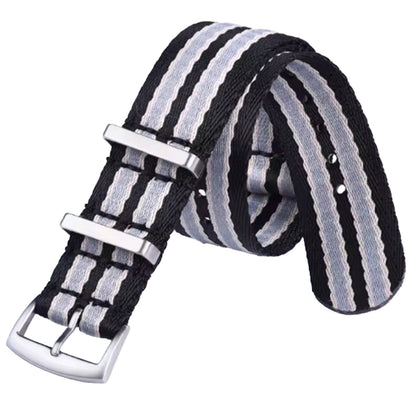 Correa Masar Nato de 20 mm, James Bond, negra y gris claro, de nailon trenzado suave.