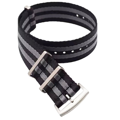 Cinturino Nato Masar 20mm James Bond Nero Grigio - Nylon Intrecciato Morbido