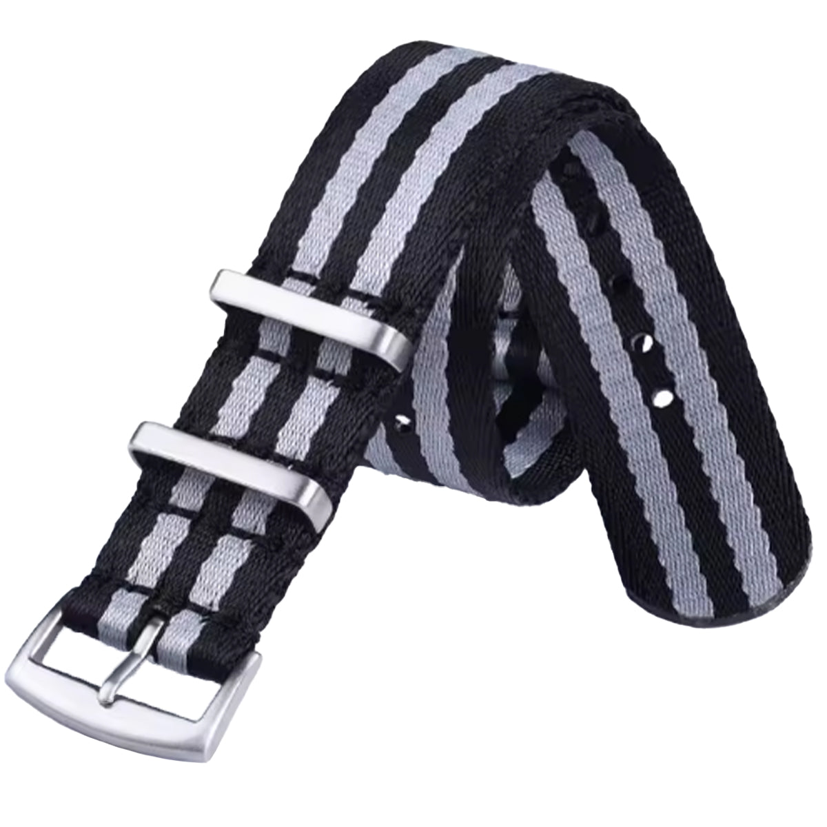 Cinturino Nato Masar 20mm James Bond Nero Grigio - Nylon Intrecciato Morbido