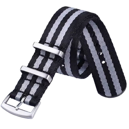 Cinturino Nato Masar 20mm James Bond Nero Grigio - Nylon Intrecciato Morbido