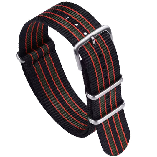 Cinturino Nato Masar 22mm James Bond Nylon Nero Rosso Verde