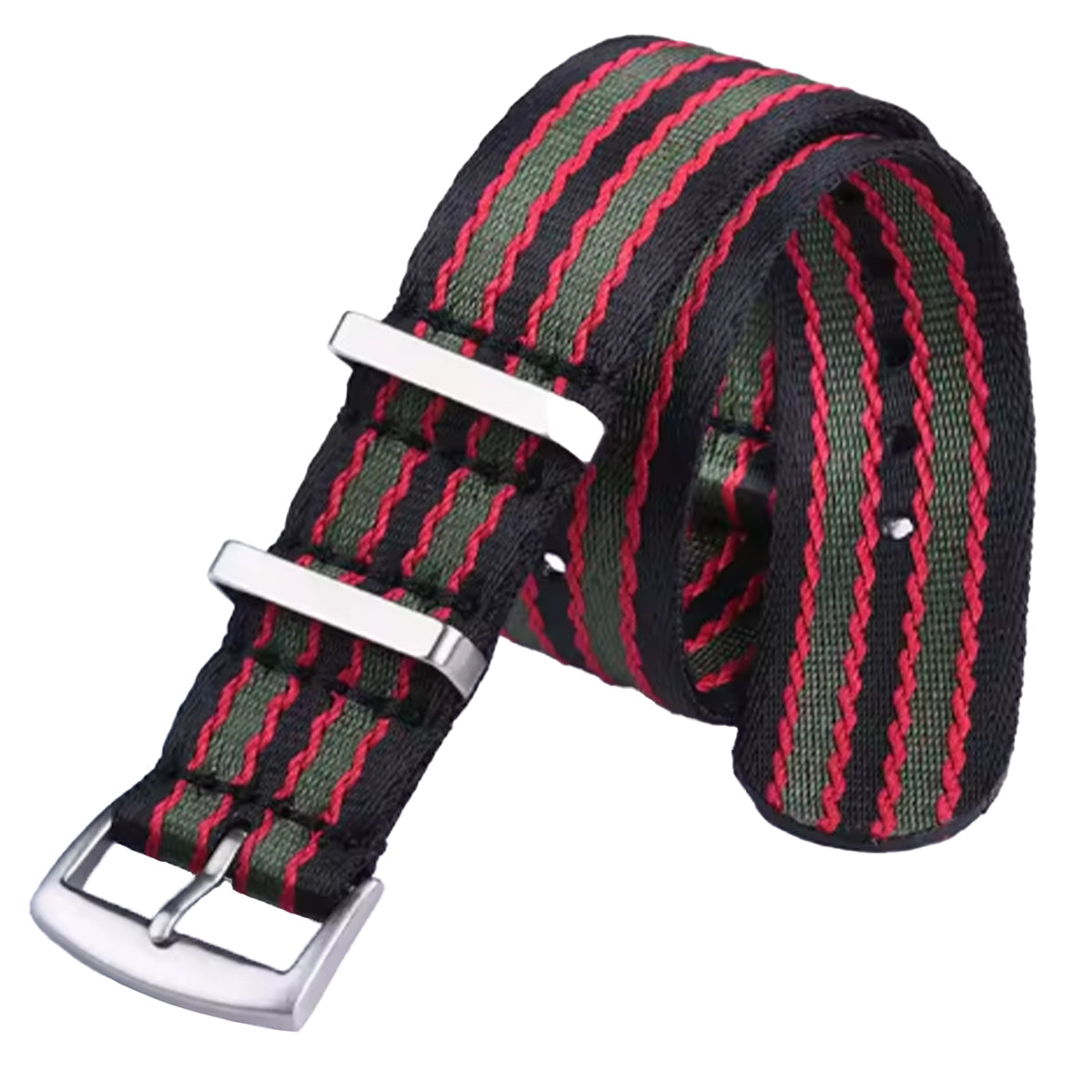 Masar Bracelet Nato 22mm James Bond Noir Rouge Vert - Nylon doux tressé