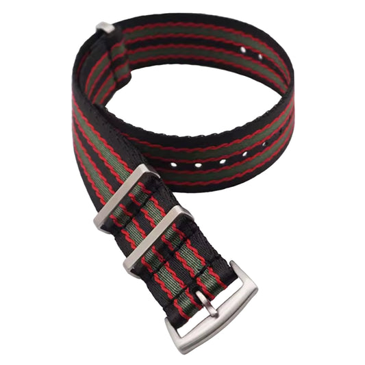 Cinturino Nato Masar 22mm James Bond Nero Rosso Verde - Nylon Intrecciato Morbido