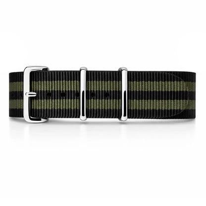 Black Nato Watch Strap - 2 Khaki (Green) Stripes - Premium