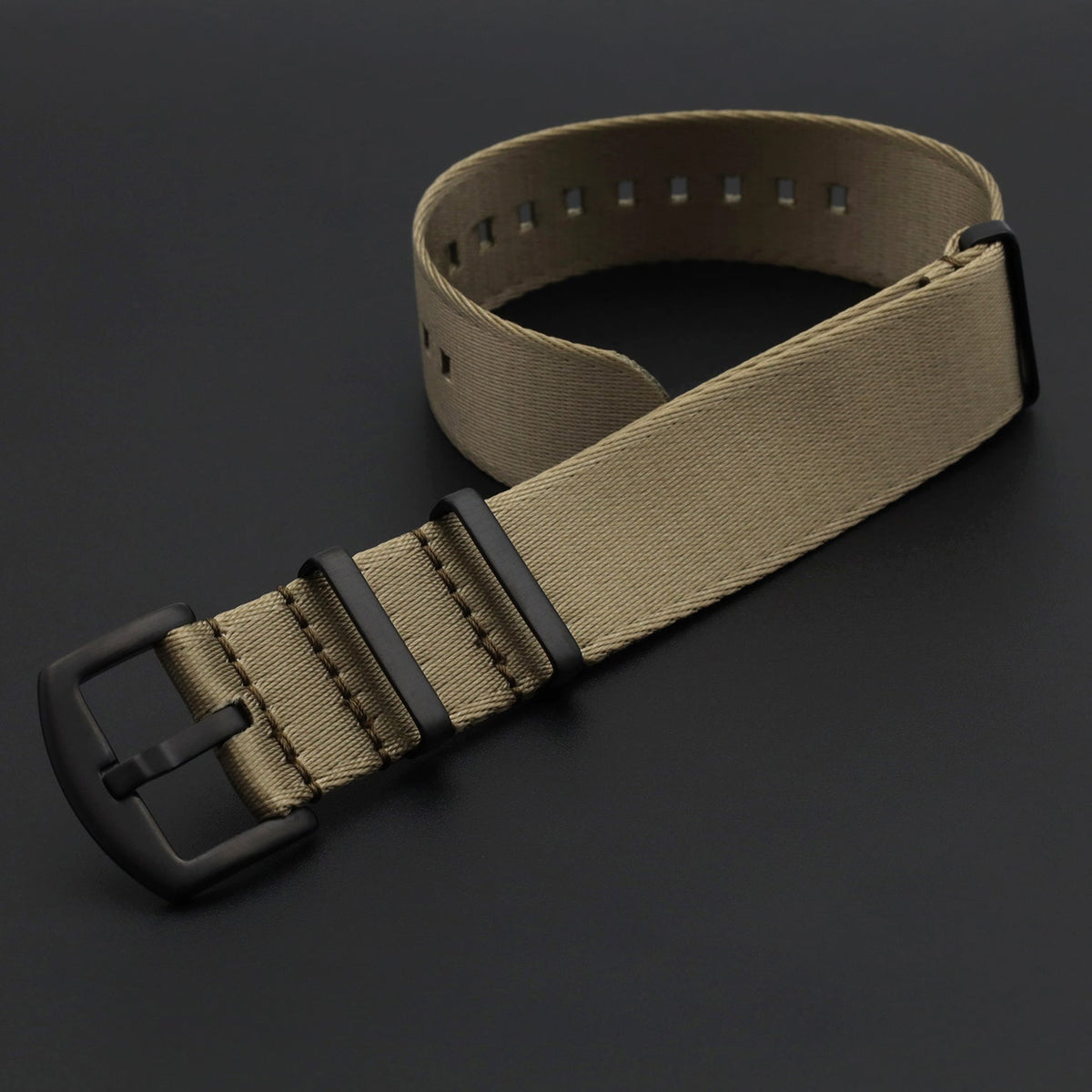 Masar Cinturino di Orologio NATO Nylon Kaki - Kaki / Fibbia Nera – Morbido - Uomo