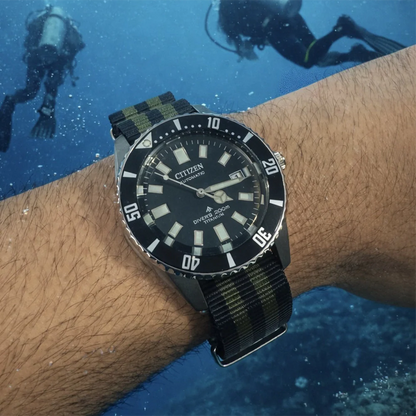 Masar Bracelet montre Nato Noir - 2 Bandes (Vertes) Khaki - Premium