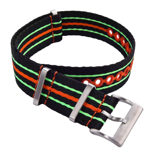 Masar Bracelet Nato Noir Rouge Vert Fluo - Nylon tressé 20mm 22mm
