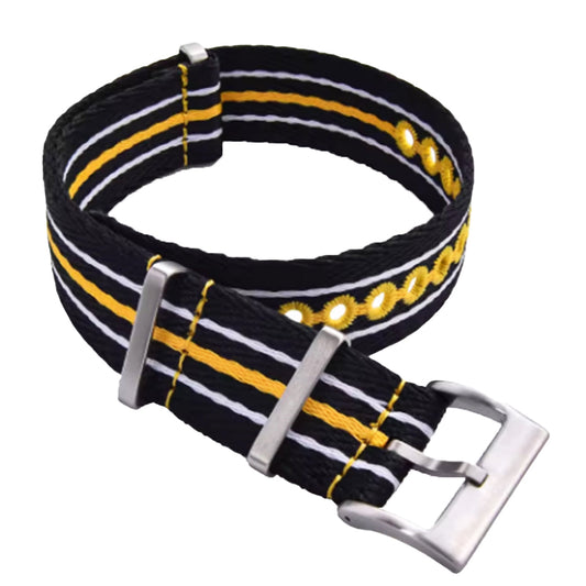 Masar Bracelet Nato Noir Jaune Blanc - Nylon tressé 20mm 22mm