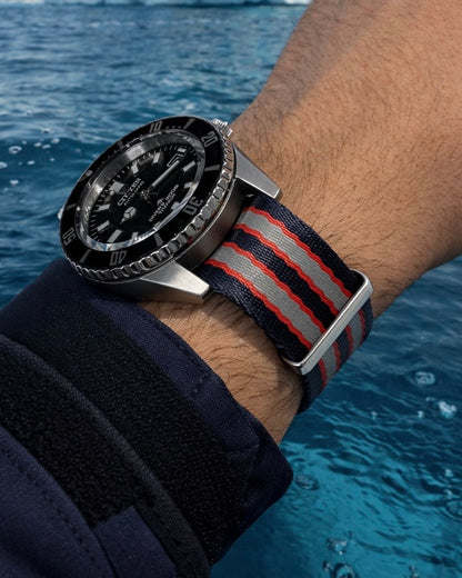 Cinturino Nato 20mm James Bond Blu Rosso Grigio - Nylon intrecciato