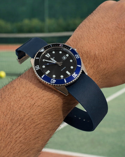 Masar Bracelet montre Nato Bleu Marine en caoutchouc FKM Premium - 24,5cm