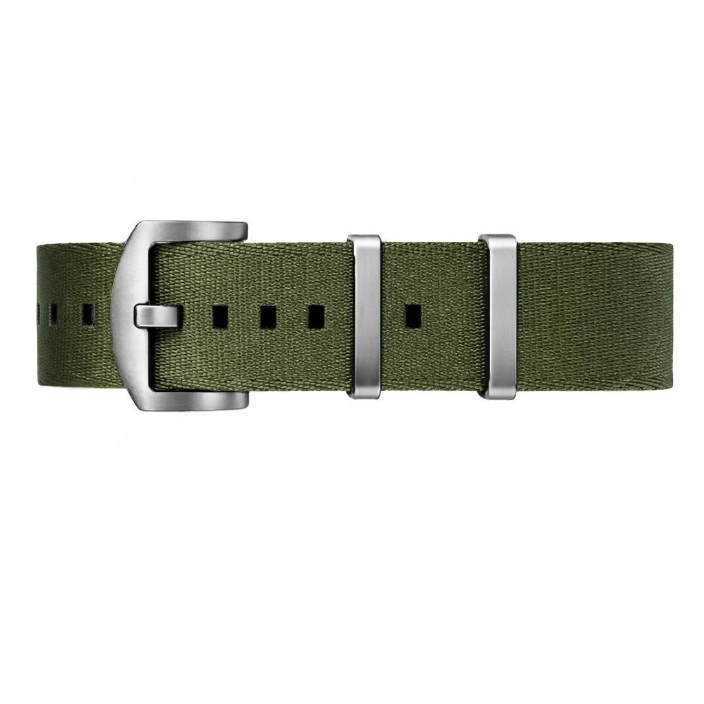 Masar Cinturino per Orologio NATO in Nylon Verde Militare / Fibbia Satinata - Morbido - Uomo