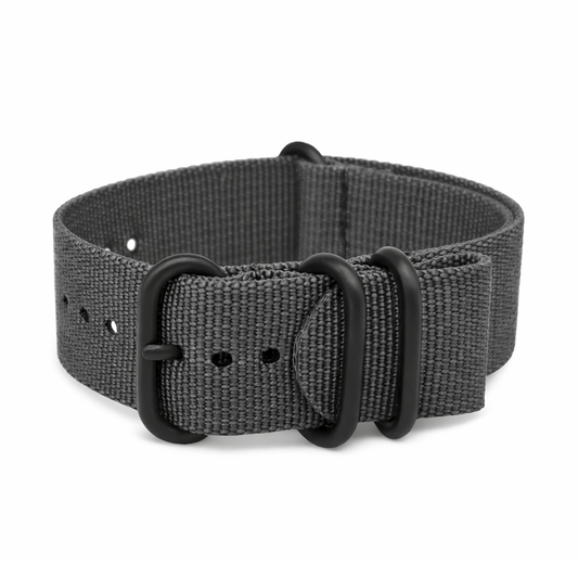 Bracelet Montre ZULU Nylon Gris – Boucle Noir – Homme - Raide et épais 2mm