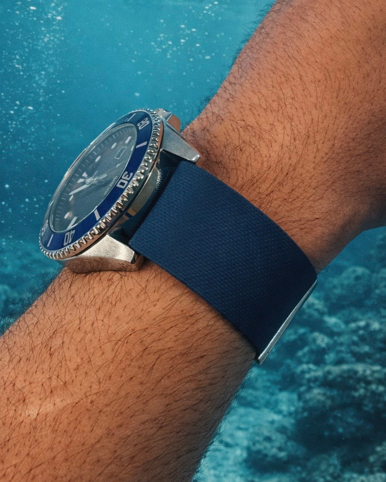 Masar Bracelet montre Nato Bleu Marine en caoutchouc FKM Premium - 24,5cm