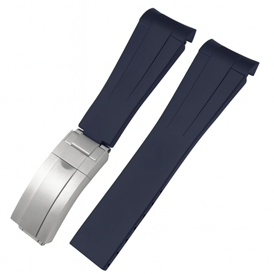 Masar Bracelet Montre caoutchouc pour Rolex - Bleu Marine- Boucle Déployante Acier Brossé