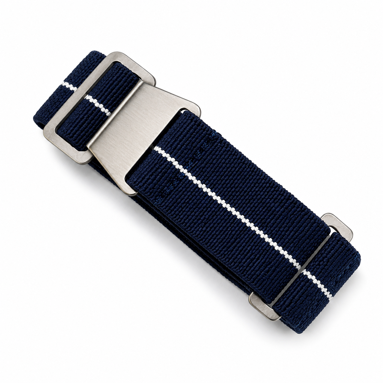 Bracelet parachute PLD Marine Nationale bleu marine et blanc en sangle élastique avec boucle en acier inoxydable pour montre militaire et montre de plongée.