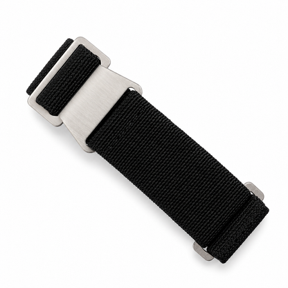 Bracelet parachute PLD Marine Nationale noir en nylon élastique avec boucle acier inoxydable pour montre militaire, montre de plongée et montre vintage.