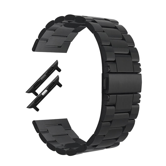 Bracelet Boucle Déployante à Maillons Pour Apple Watch - Noir Acier Inoxydable 304L - 3 Rangées