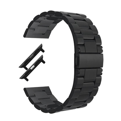 Masar Bracelet Boucle Déployante à Maillons Pour Apple Watch - Noir Acier Inoxydable 304L - 3 Rangées